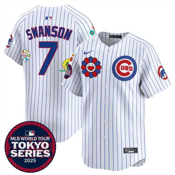 Men%27s Chicago Cubs #7 Dansby Swanson White 2025 Tokyo Series Limited Stitched Jersey Dzhi